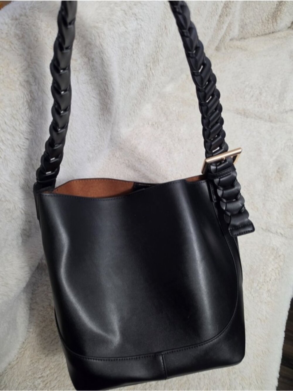 Bucket Bag Braided Strap Black Gold Buckle Size Large